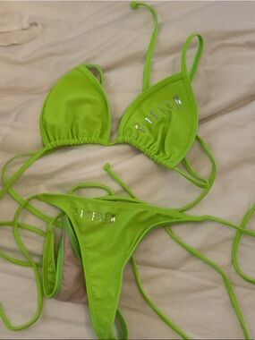 Neon Lime String Bikini with Metallic Logo eleven nightclub Miami